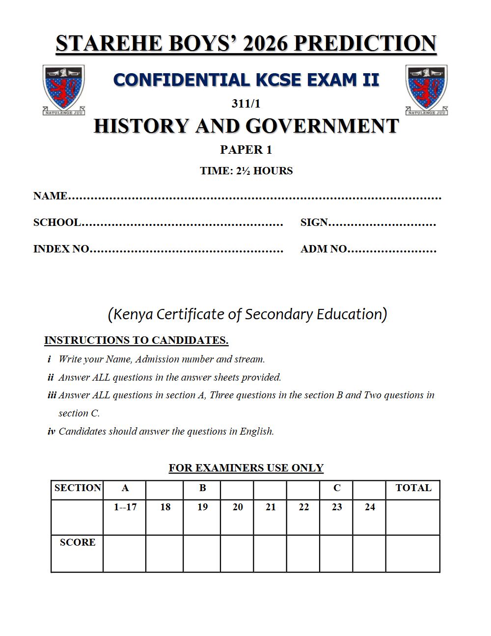 Thumbnail preview of Form 4 History and Government Paper 1 KCSE Prediction 2026_30