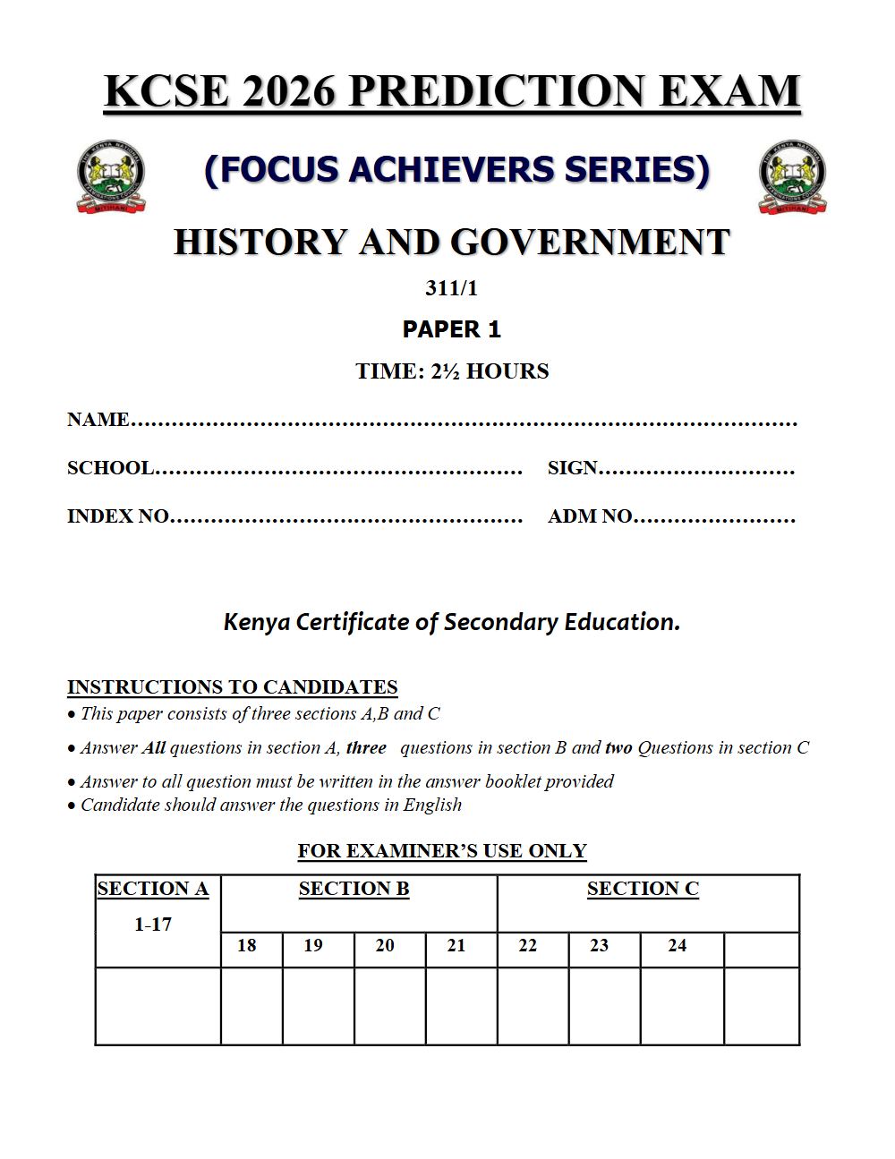 Thumbnail preview of Form 4 History and Government Paper 1 KCSE Prediction 2026_8