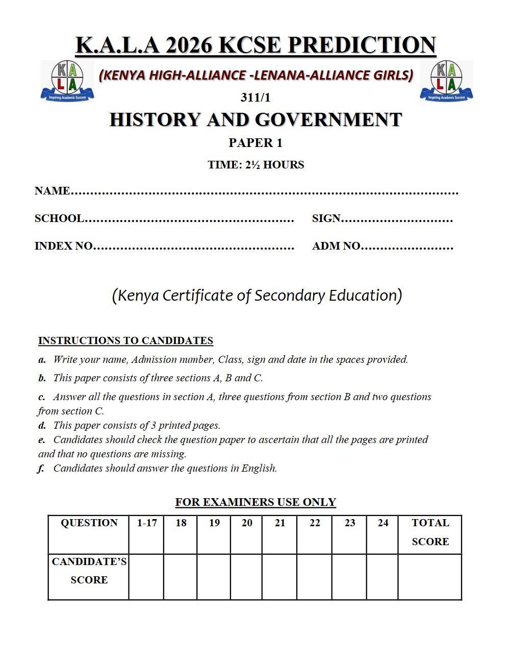 Thumbnail preview of Form 4 History and Government Paper 1 KCSE Prediction 2026_9