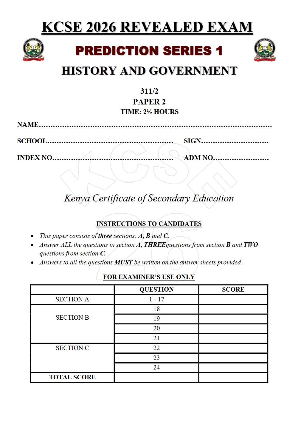 Thumbnail preview of Form 4 History and Government Paper 2 KCSE Prediction 2026_17