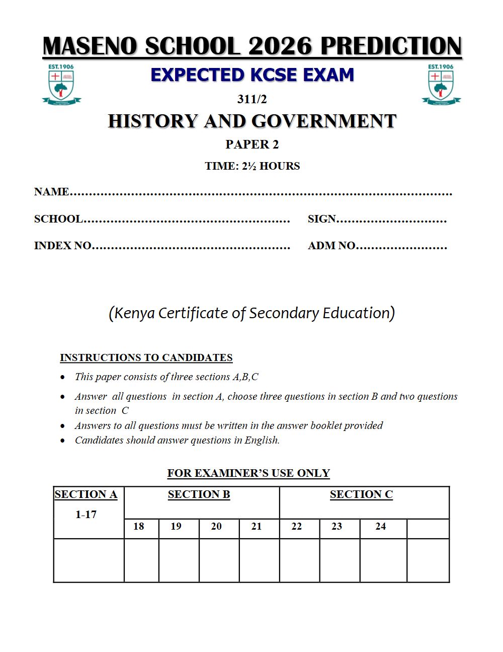 Thumbnail preview of Form 4 History and Government Paper 2 KCSE Prediction 2026_23