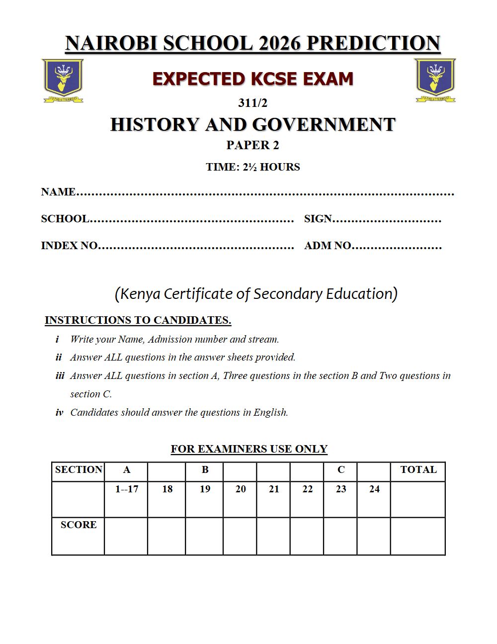 Thumbnail preview of Form 4 History and Government Paper 2 KCSE Prediction 2026_27