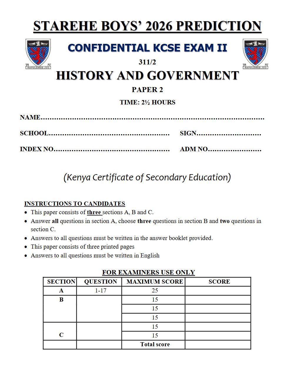 Thumbnail preview of Form 4 History and Government Paper 2 KCSE Prediction 2026_30