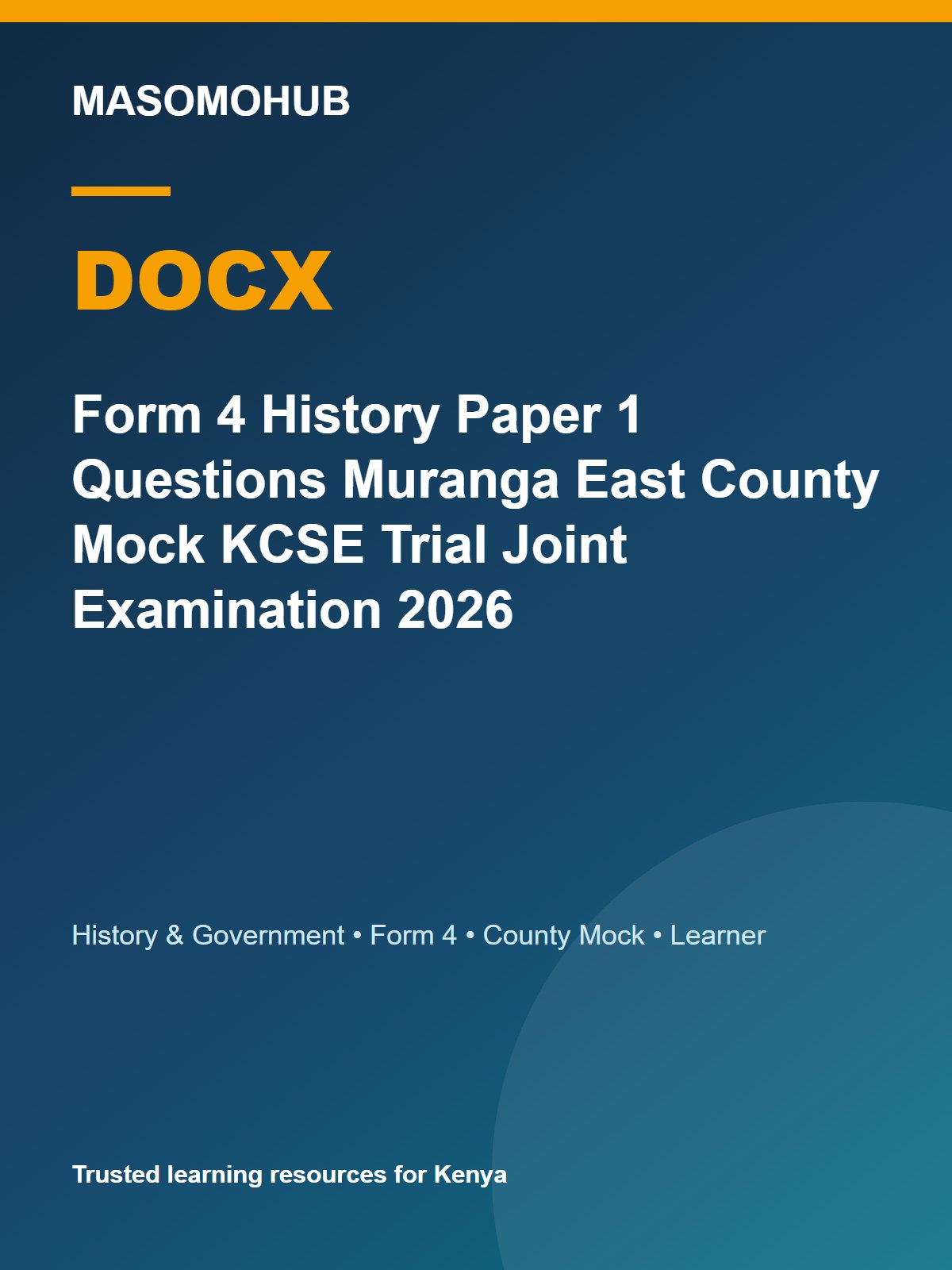 Thumbnail preview of Form 4 History Paper 1 Questions Muranga East County Mock KCSE Trial Joint Examination 2026