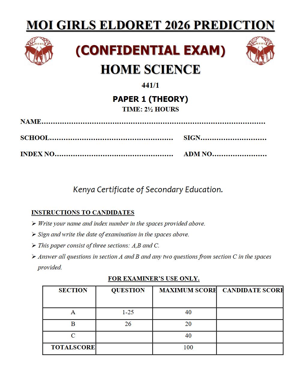 Thumbnail preview of Form 4 Home Science Paper 1 KCSE Prediction 2026_24