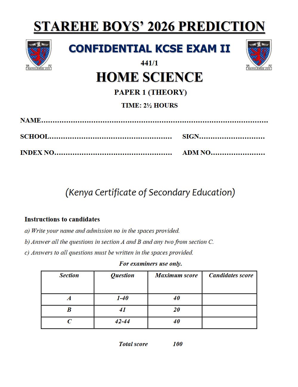 Thumbnail preview of Form 4 Home Science Paper 1 KCSE Prediction 2026_30