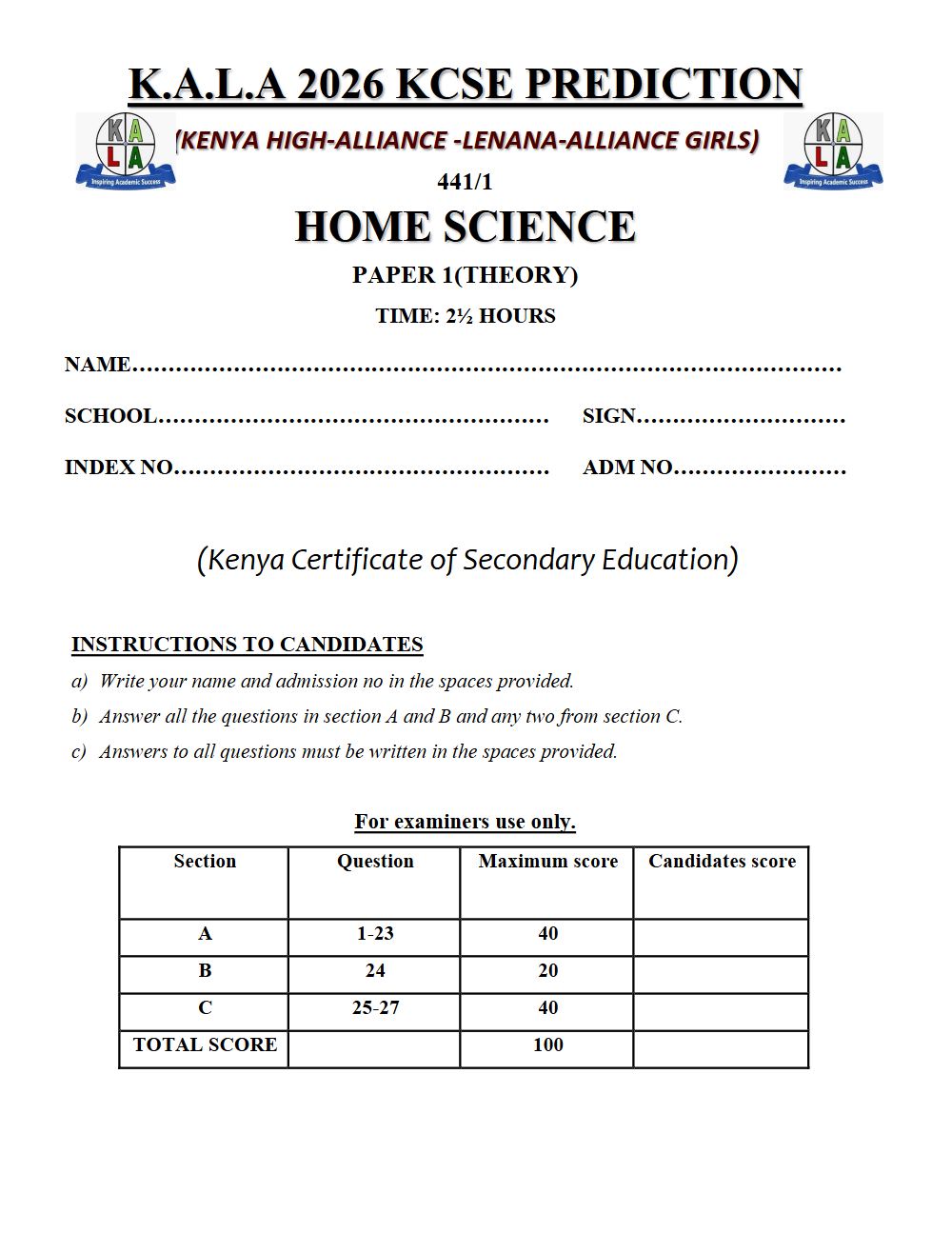 Thumbnail preview of Form 4 Home Science Paper 1 KCSE Prediction 2026_9