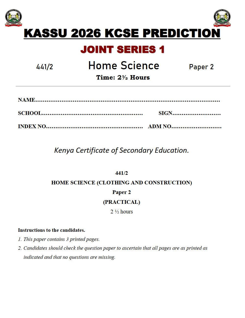 Preview of Form 4 KCSE Prediction Home Science Paper 2 Prediction Paper 2026