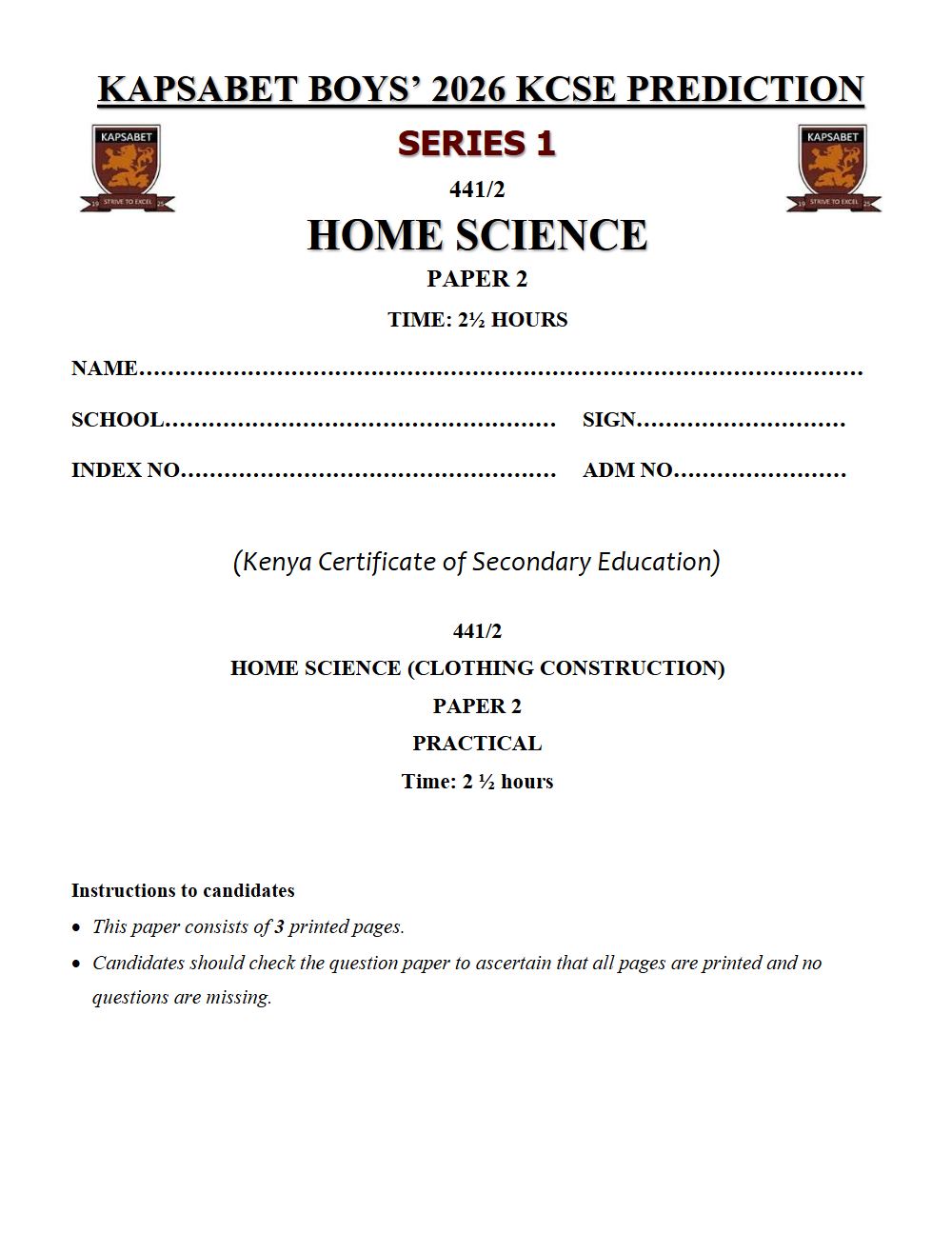 Preview of Form 4 KCSE Prediction Home Science Paper 2 Prediction Paper 2026