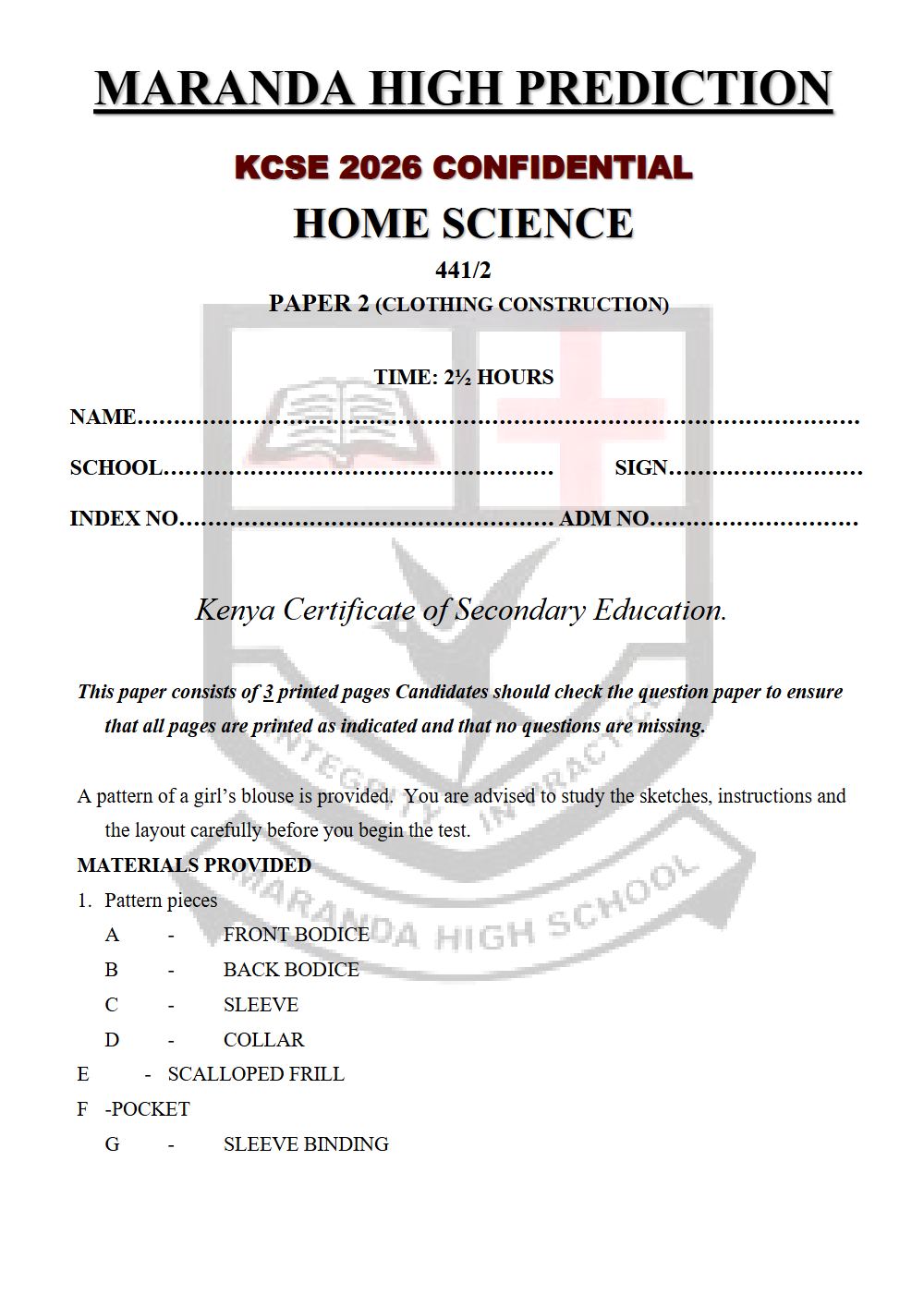 Thumbnail preview of Form 4 Home Science Paper 2 KCSE Prediction 2026_22