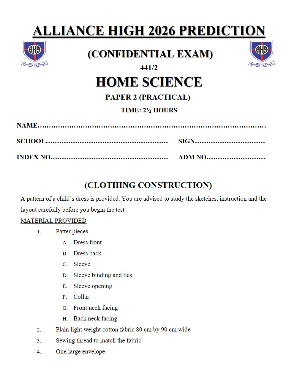 Thumbnail preview of Form 4 Home Science Paper 2 KCSE Prediction 2026_5