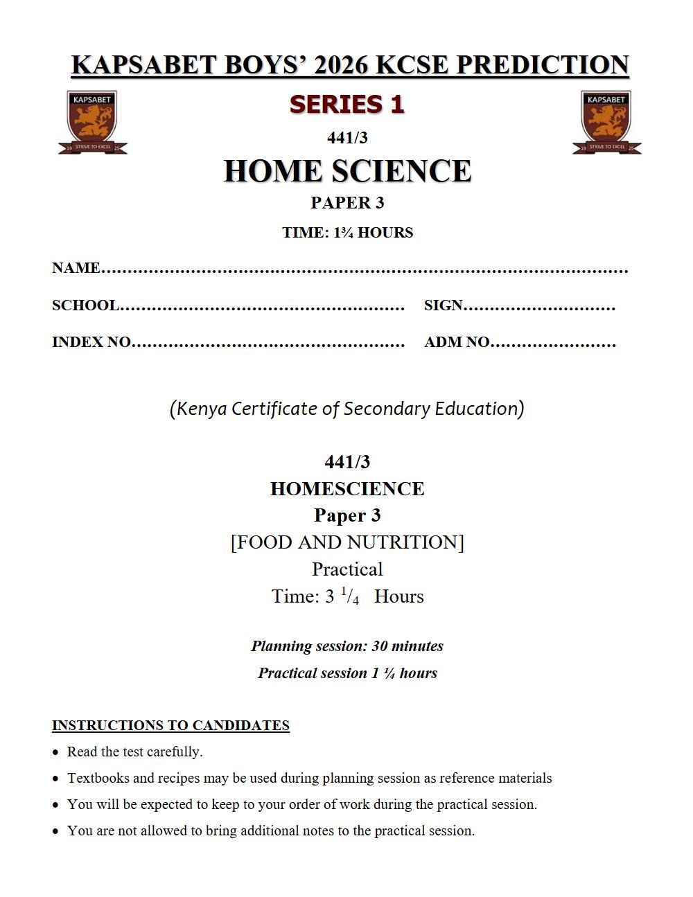 Preview of Form 4 KCSE Prediction Home Science Paper 3 Prediction Paper 2026