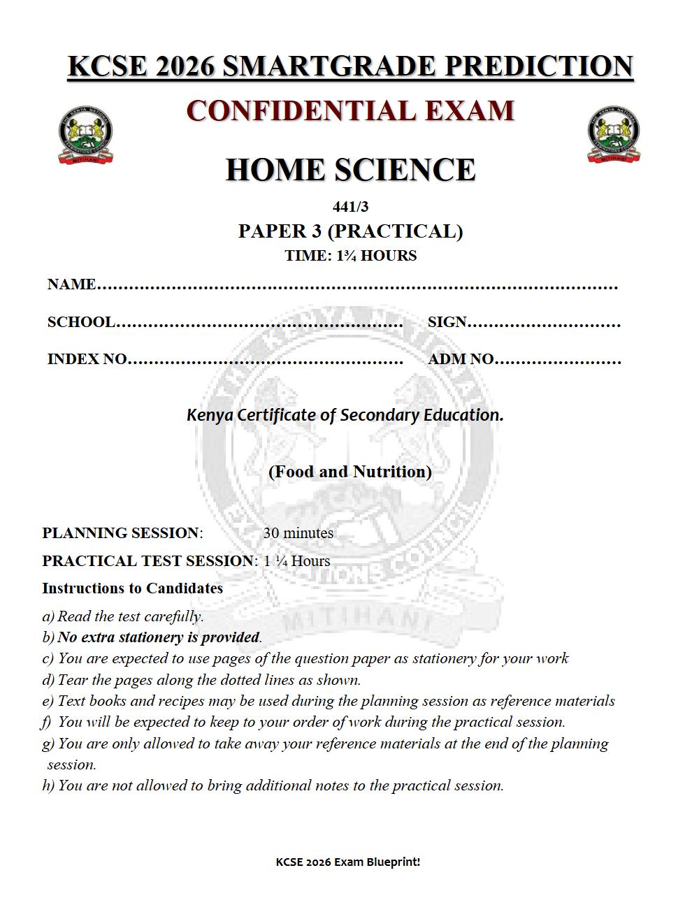 Preview of Form 4 KCSE Prediction Home Science Paper 3 Prediction Paper 2026