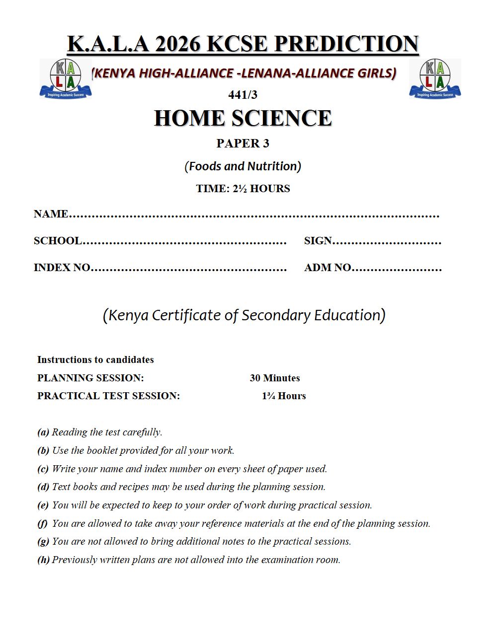 Thumbnail preview of Form 4 Home Science Paper 3 KCSE Prediction 2026_9
