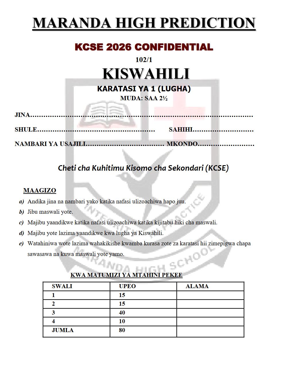Thumbnail preview of Form 4 Kiswahili Paper 1 KCSE Prediction 2026_22