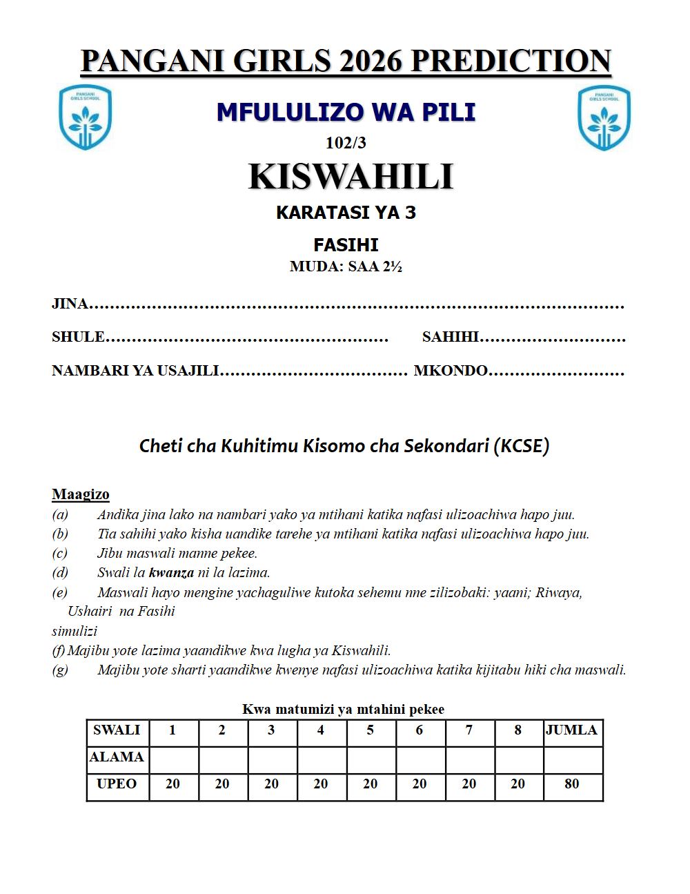 Thumbnail preview of Form 4 Kiswahili Paper 3 KCSE Prediction 2026_29