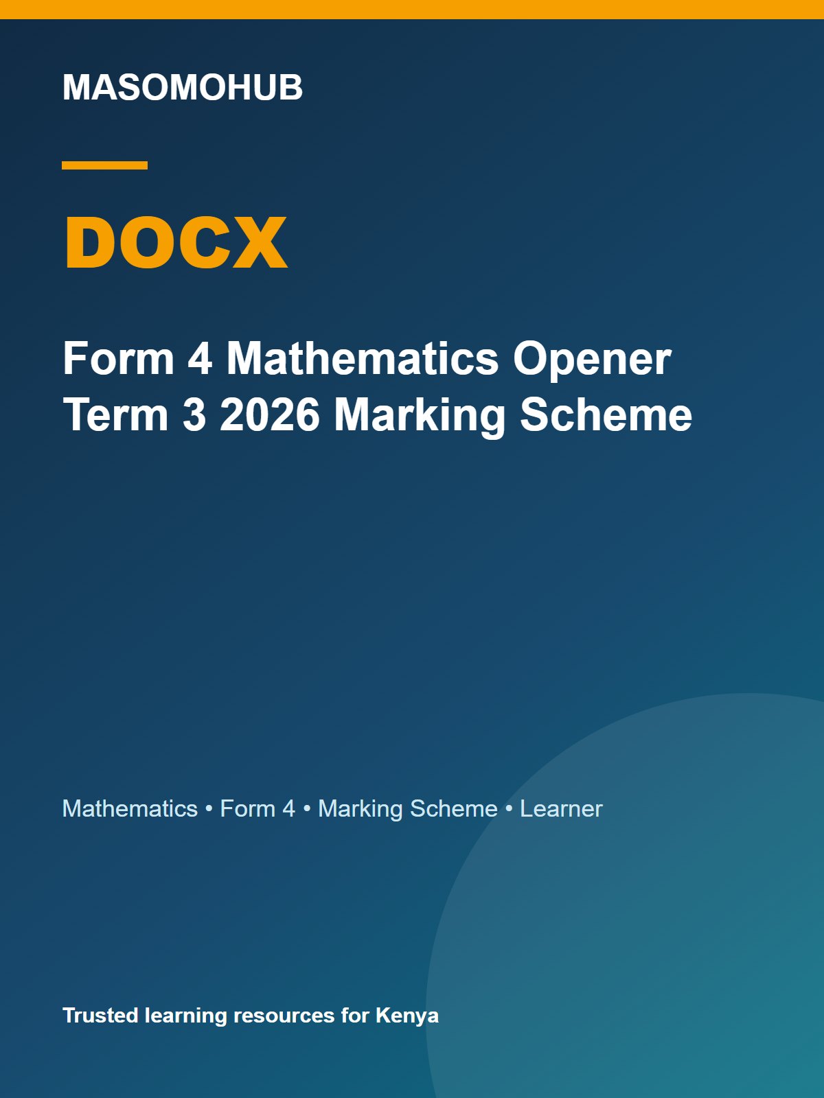 Thumbnail preview of Form 4 Mathematics Opener Term 3 2026 Marking Scheme