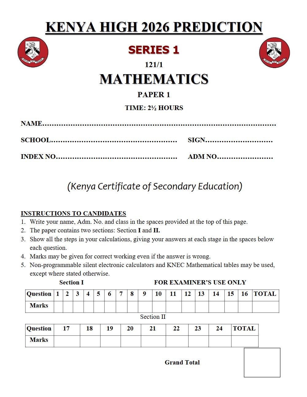 Thumbnail preview of Form 4 Mathematics Paper 1 KCSE Prediction 2026_11