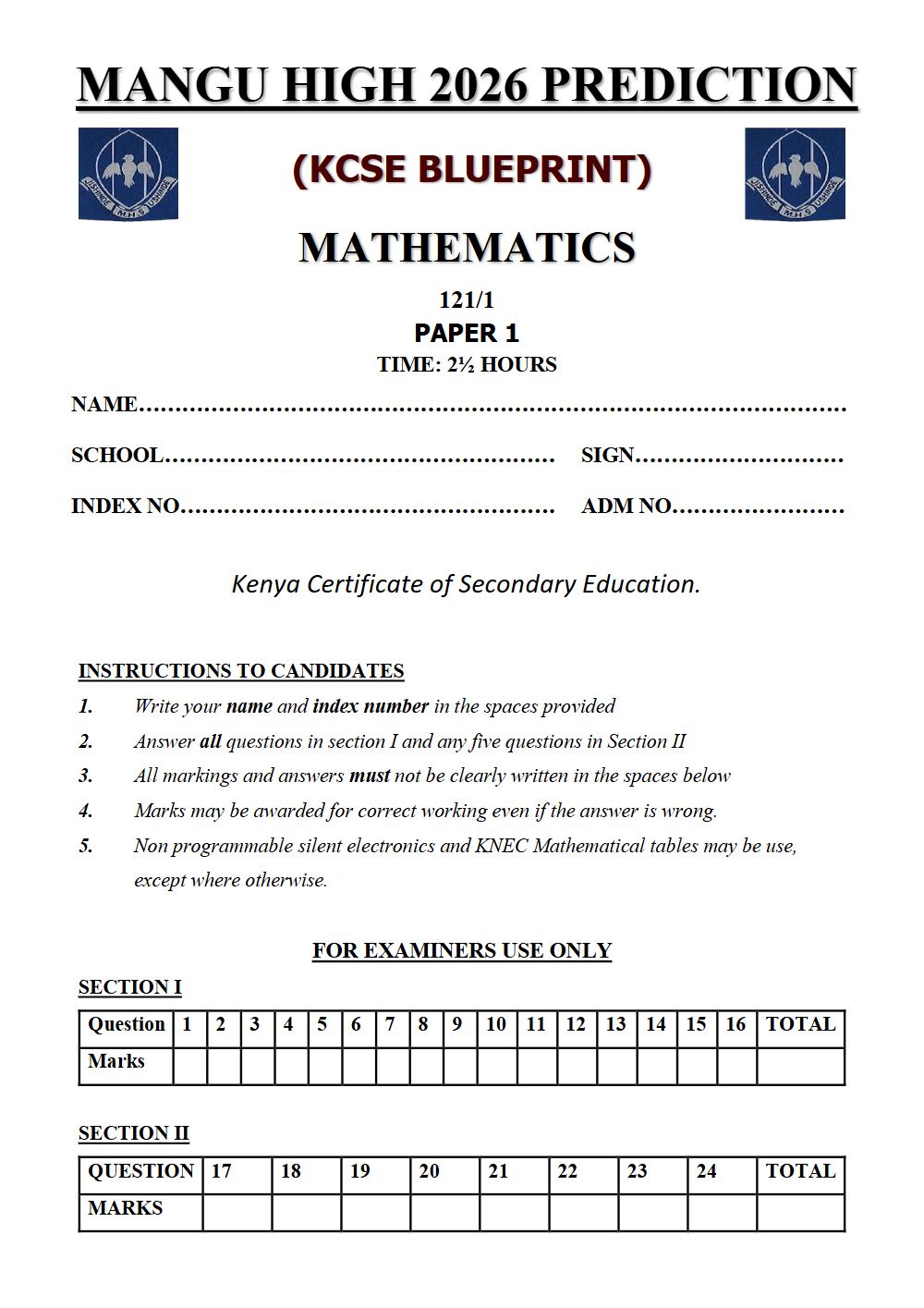 Thumbnail preview of Form 4 Mathematics Paper 1 KCSE Prediction 2026_21