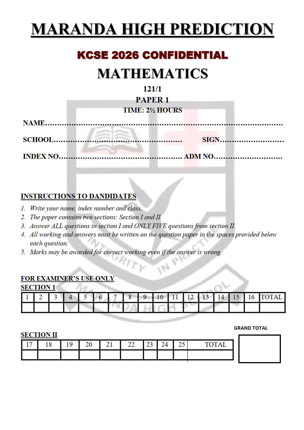 Thumbnail preview of Form 4 Mathematics Paper 1 KCSE Prediction 2026_22