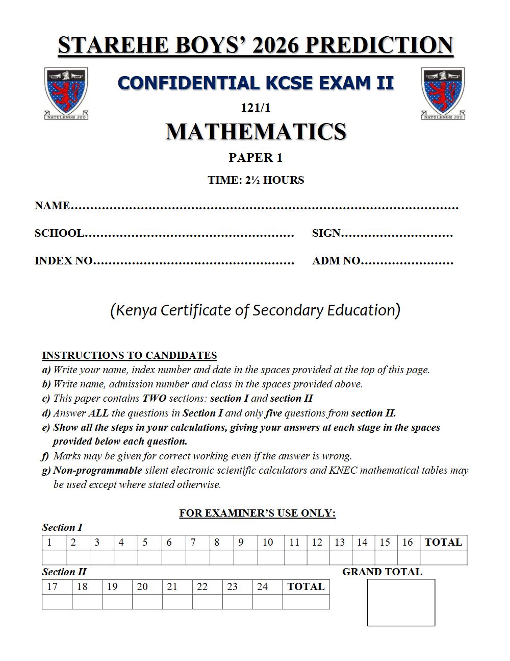 Thumbnail preview of Form 4 Mathematics Paper 1 KCSE Prediction 2026_30