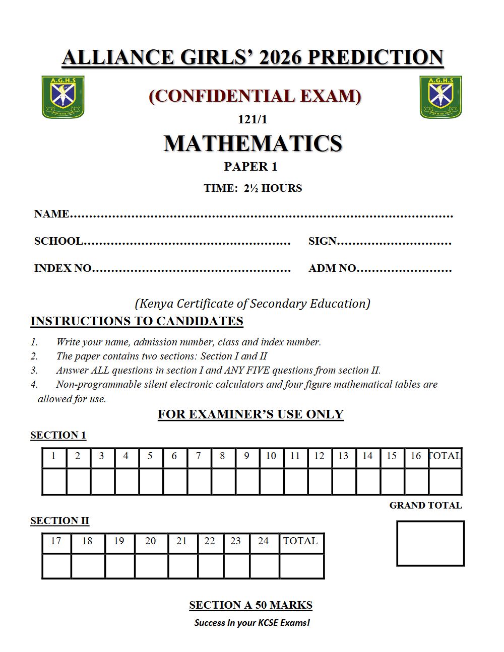 Thumbnail preview of Form 4 Mathematics Paper 1 KCSE Prediction 2026_6