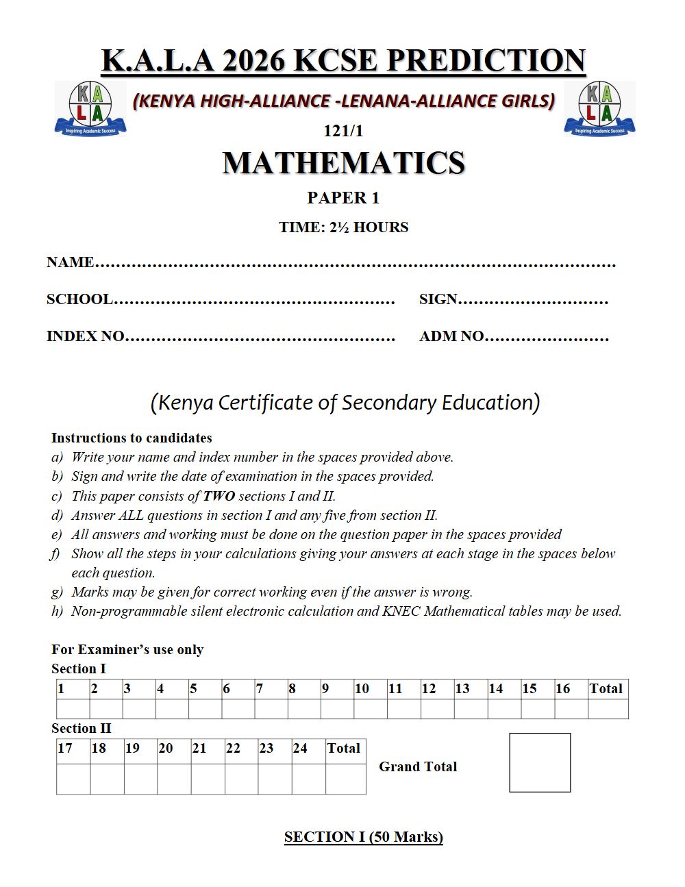 Thumbnail preview of Form 4 Mathematics Paper 1 KCSE Prediction 2026_9
