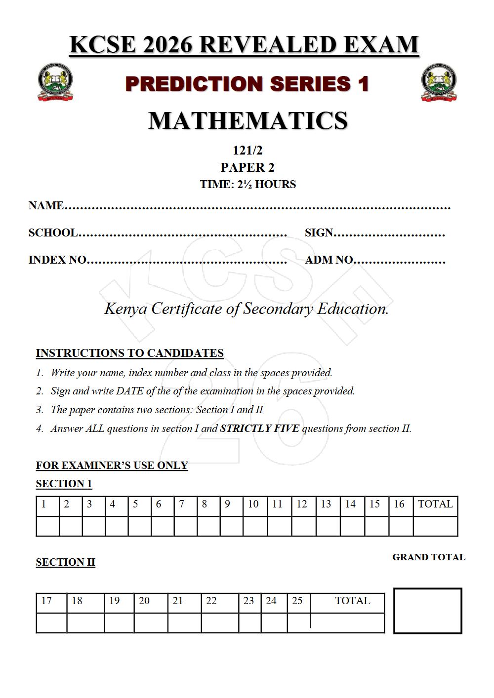 Thumbnail preview of Form 4 Mathematics Paper 2 KCSE Prediction 2026_17