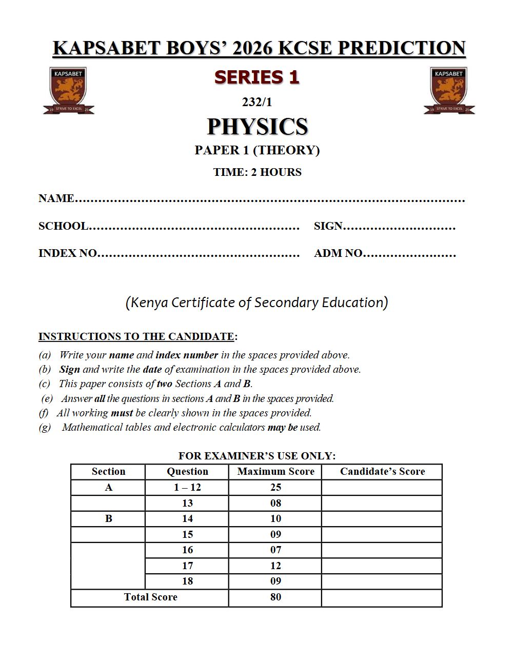 Thumbnail preview of Form 4 Physics Paper 1 KCSE Prediction 2026_12