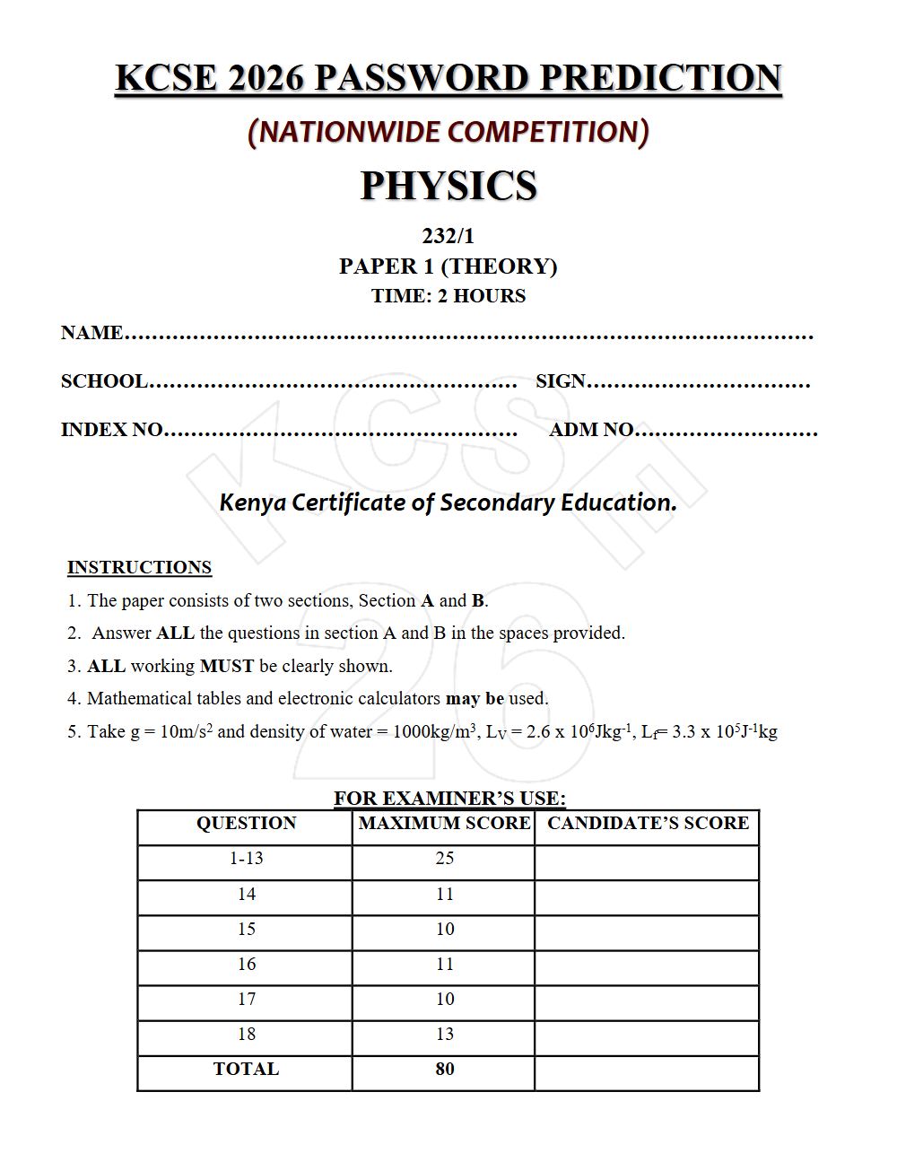 Thumbnail preview of Form 4 Physics Paper 1 KCSE Prediction 2026_13