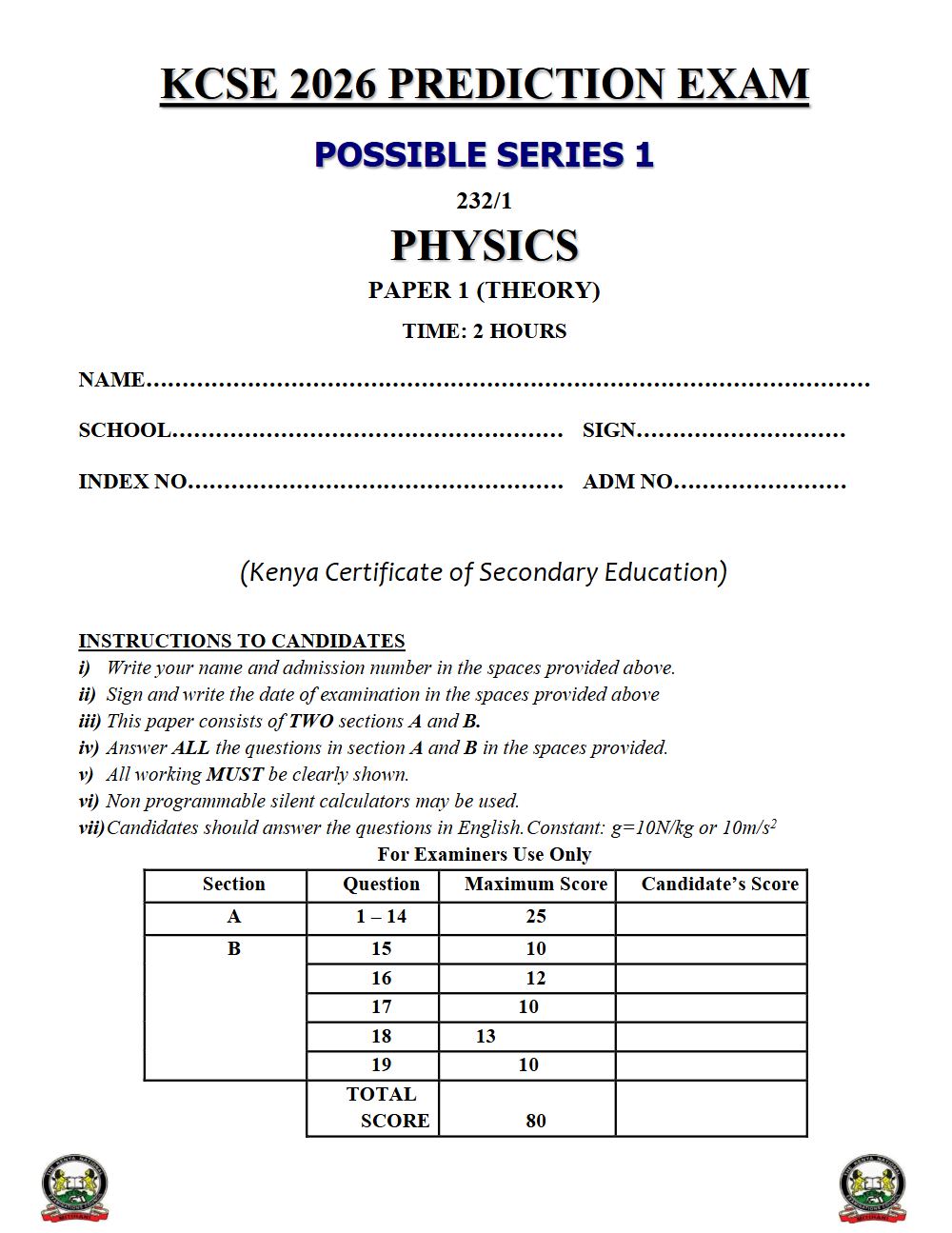 Thumbnail preview of Form 4 Physics Paper 1 KCSE Prediction 2026_14