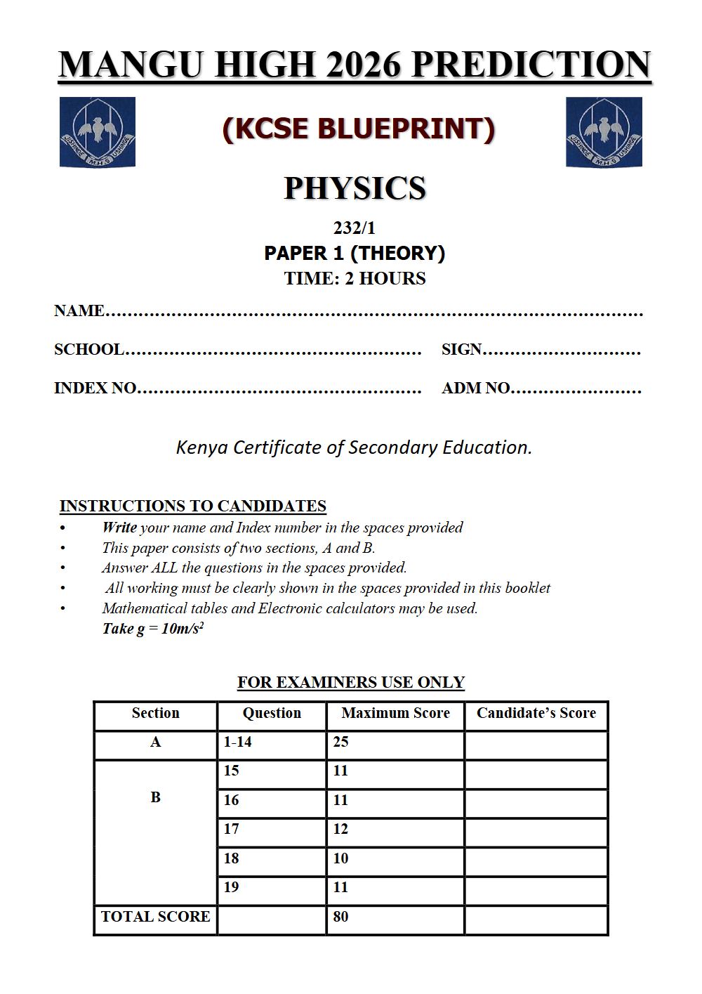 Thumbnail preview of Form 4 Physics Paper 1 KCSE Prediction 2026_21