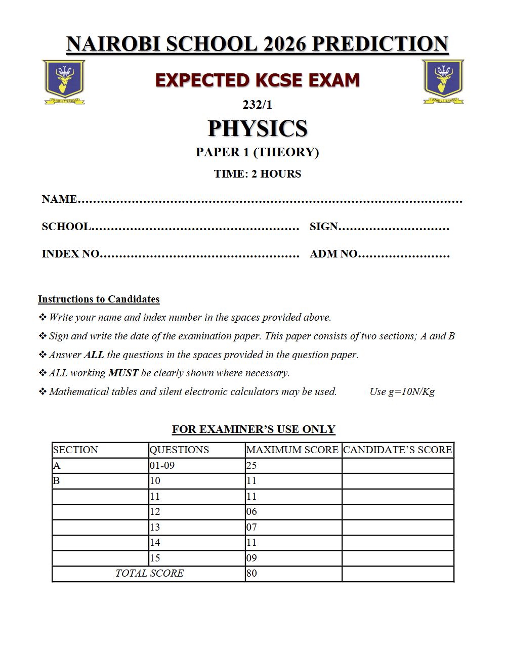 Thumbnail preview of Form 4 Physics Paper 1 KCSE Prediction 2026_27