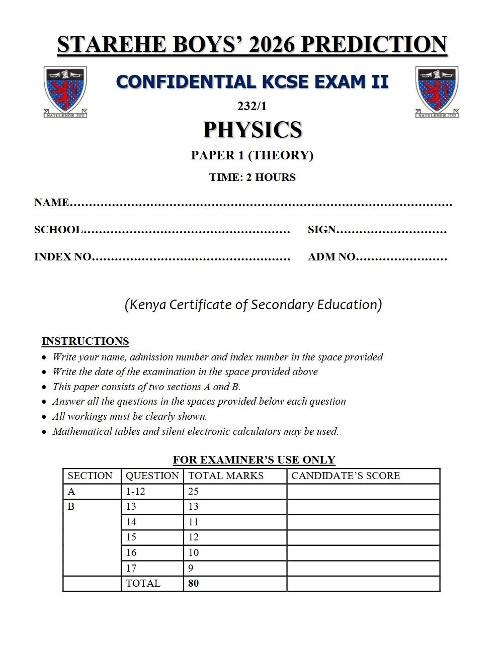 Thumbnail preview of Form 4 Physics Paper 1 KCSE Prediction 2026_30