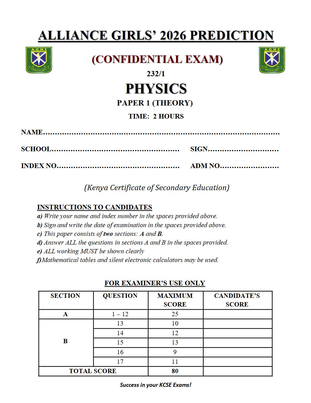 Thumbnail preview of Form 4 Physics Paper 1 KCSE Prediction 2026_6