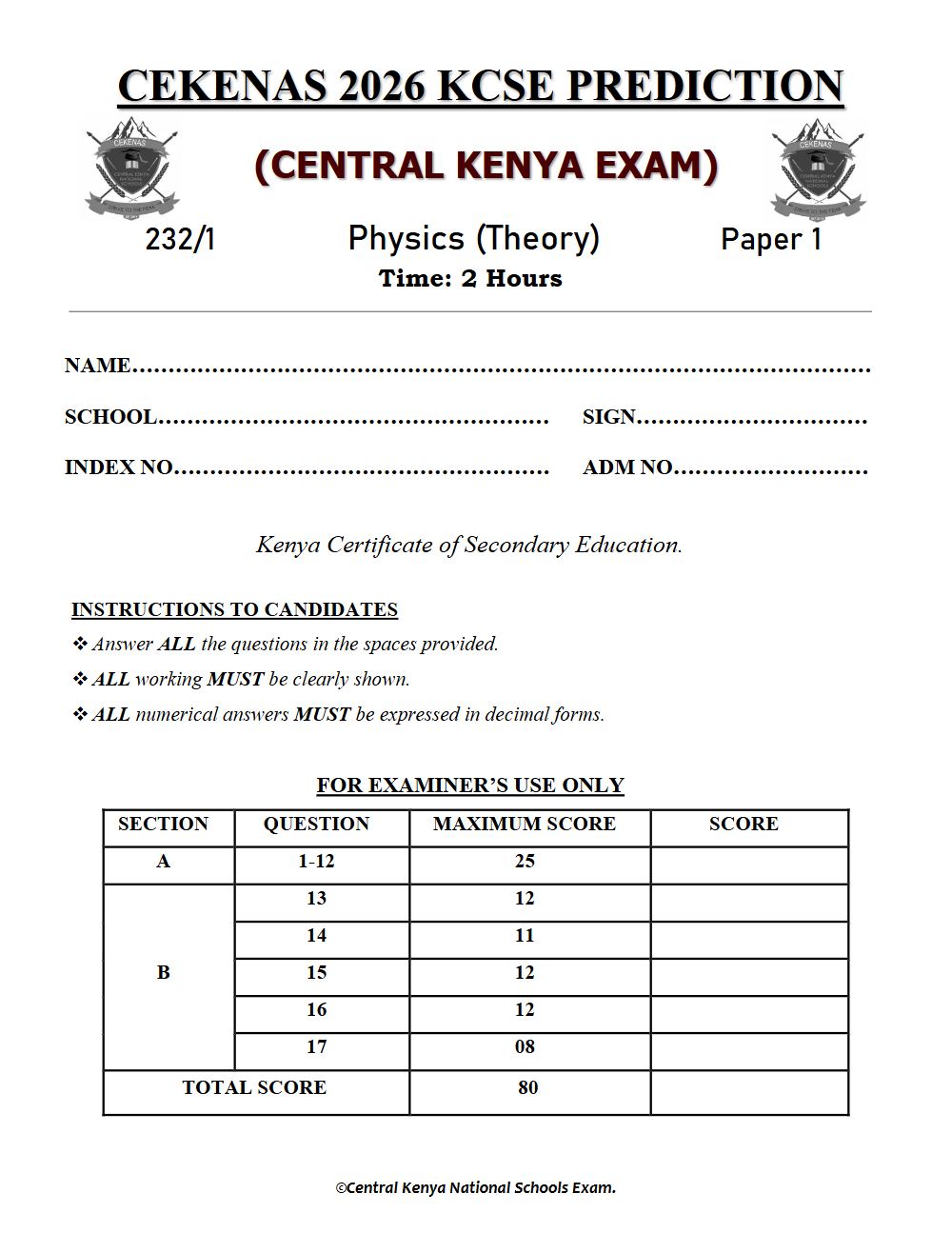 Thumbnail preview of Form 4 Physics Paper 1 KCSE Prediction 2026_7