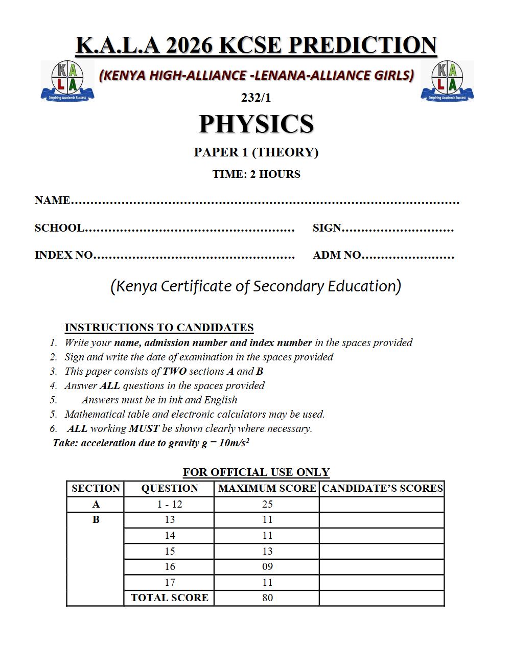 Thumbnail preview of Form 4 Physics Paper 1 KCSE Prediction 2026_9