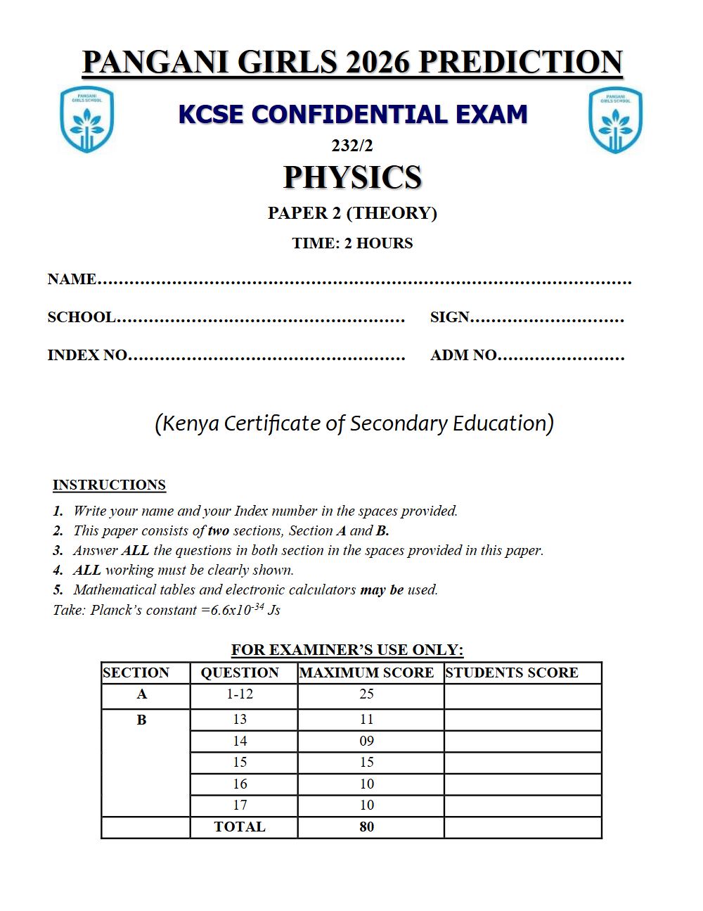 Thumbnail preview of Form 4 Physics Paper 2 KCSE Prediction 2026_29