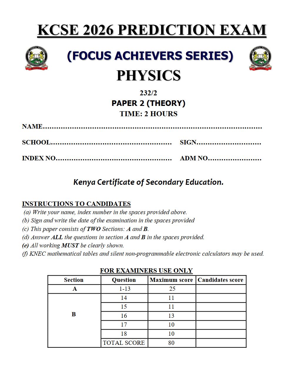 Thumbnail preview of Form 4 Physics Paper 2 KCSE Prediction 2026_8