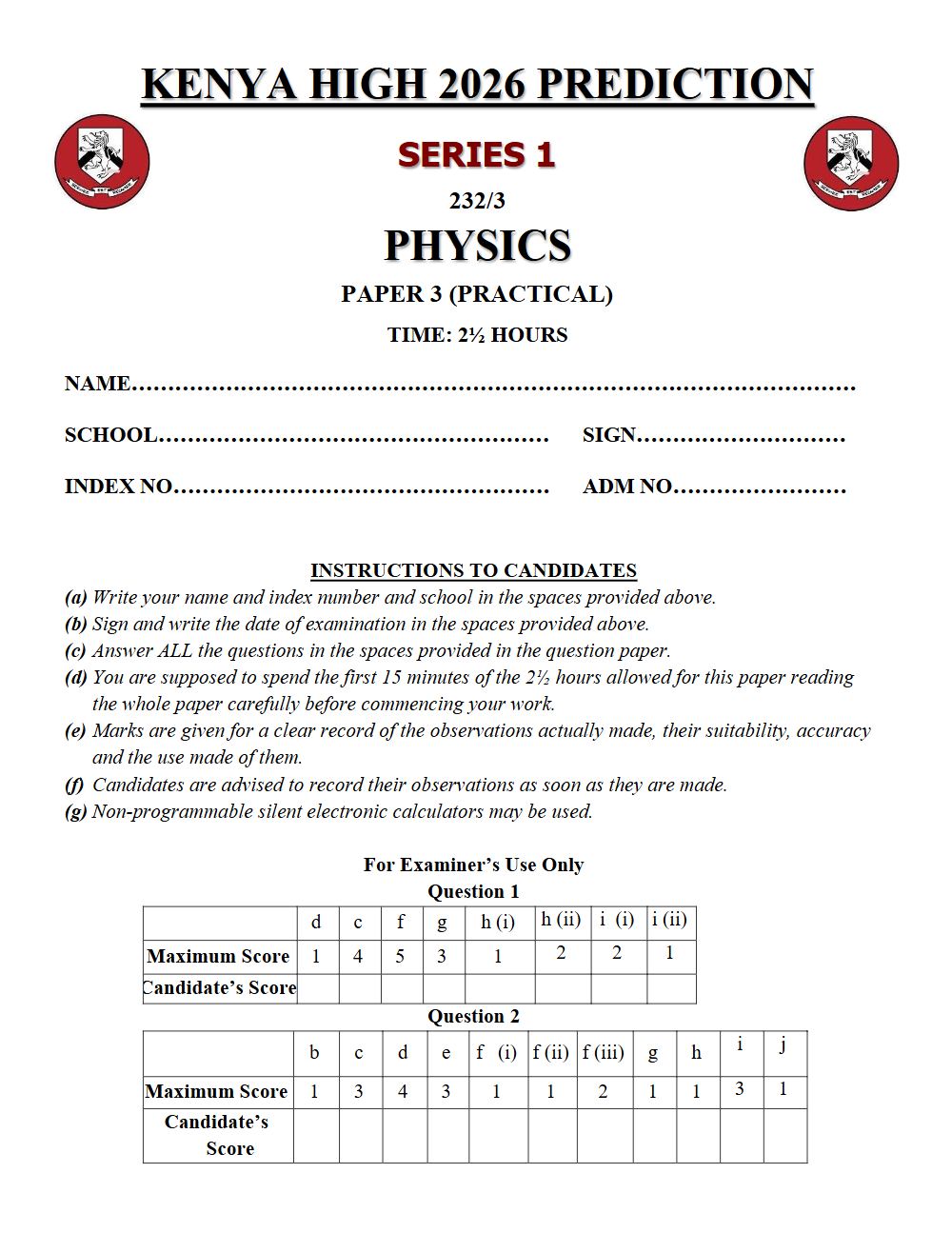Preview of Form 4 KCSE Prediction Physics Paper 3 Prediction Paper 2026
