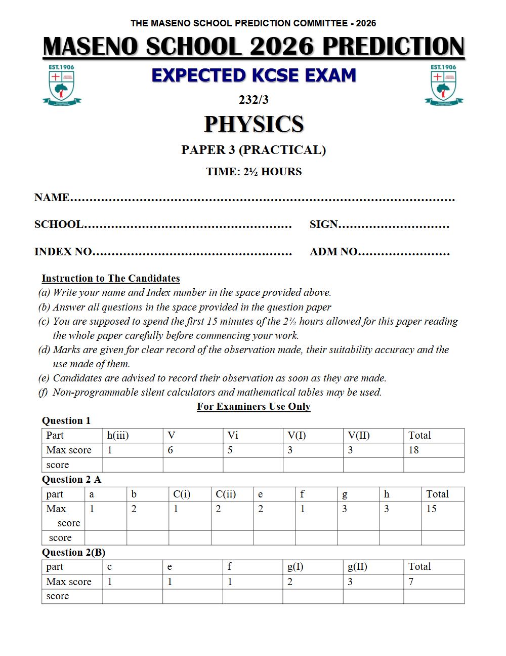 Thumbnail preview of Form 4 Physics Paper 3 KCSE Prediction 2026_23