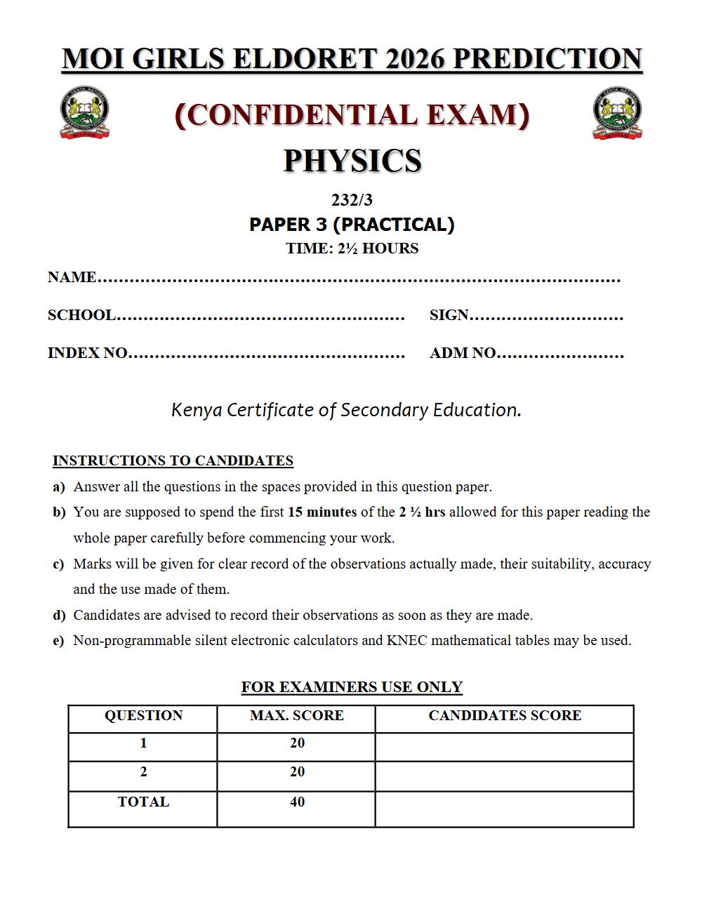 Thumbnail preview of Form 4 Physics Paper 3 KCSE Prediction 2026_24