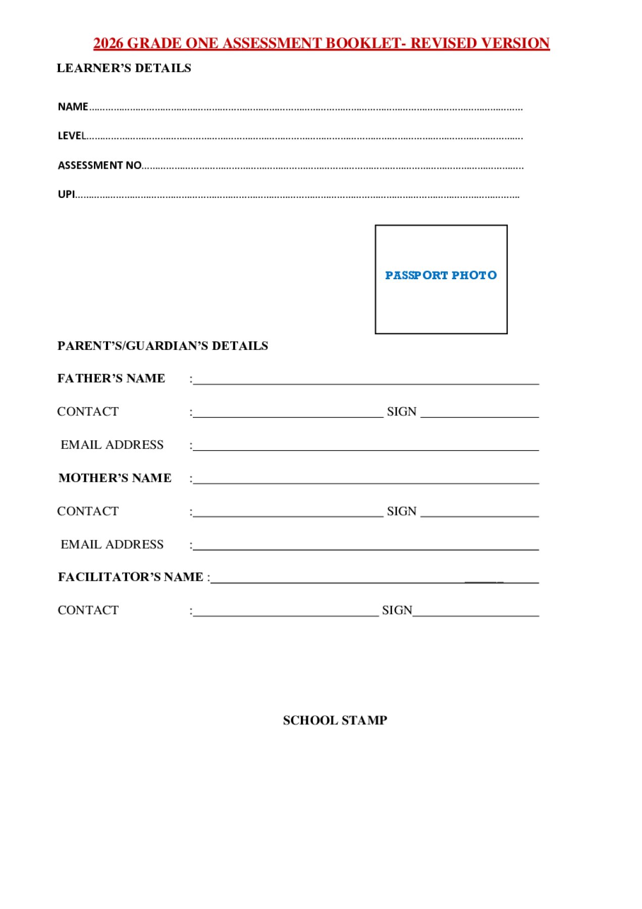 Thumbnail preview of Grade 1 Assessment Book Revised Version