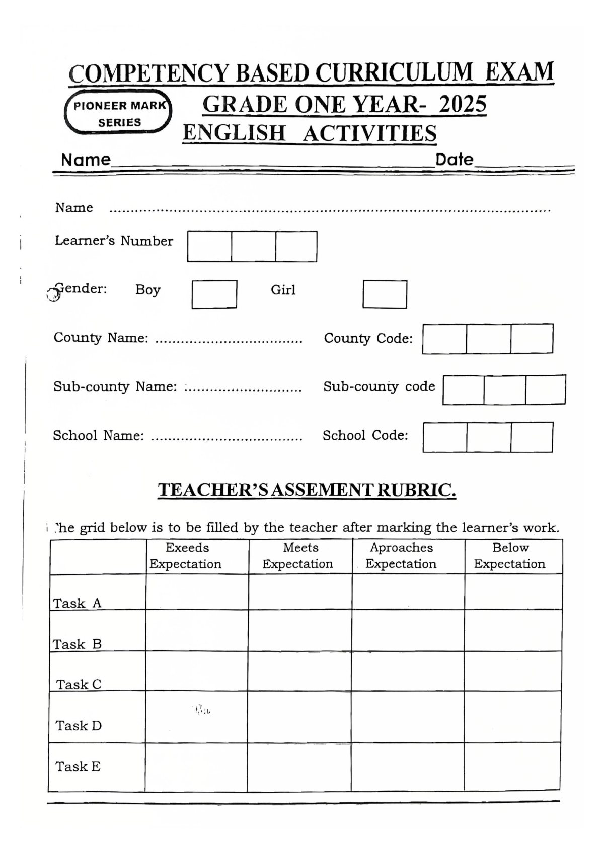 Thumbnail preview of Grade 1 English End Term Term 2 2025