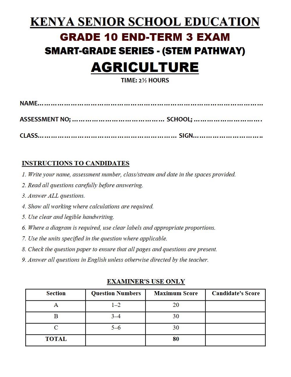 Thumbnail preview of Grade 10 Agriculture End Term 3 2026 Exam 7