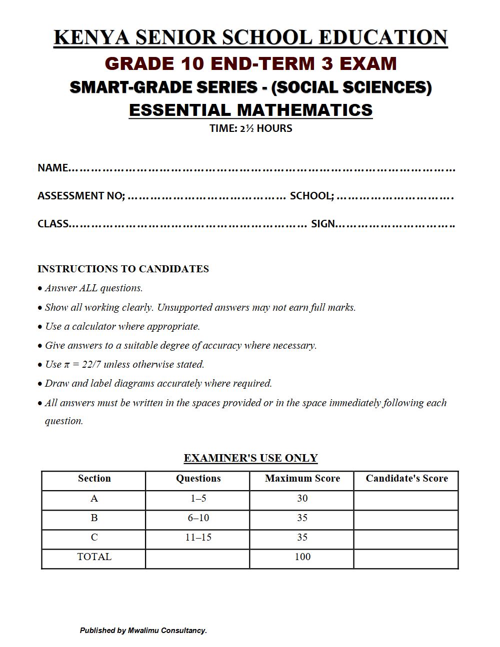 Thumbnail preview of Grade 10 Essential Mathematics Paper 3 End Term 3 2026 Exam 7