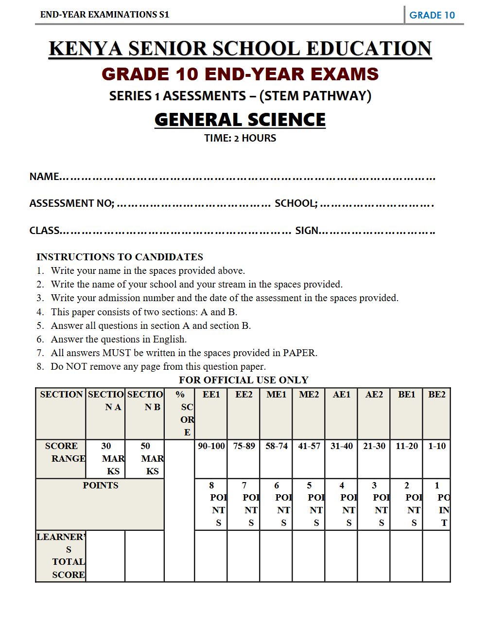 Thumbnail preview of Grade 10 General Science End Year Exam 1 2026_4
