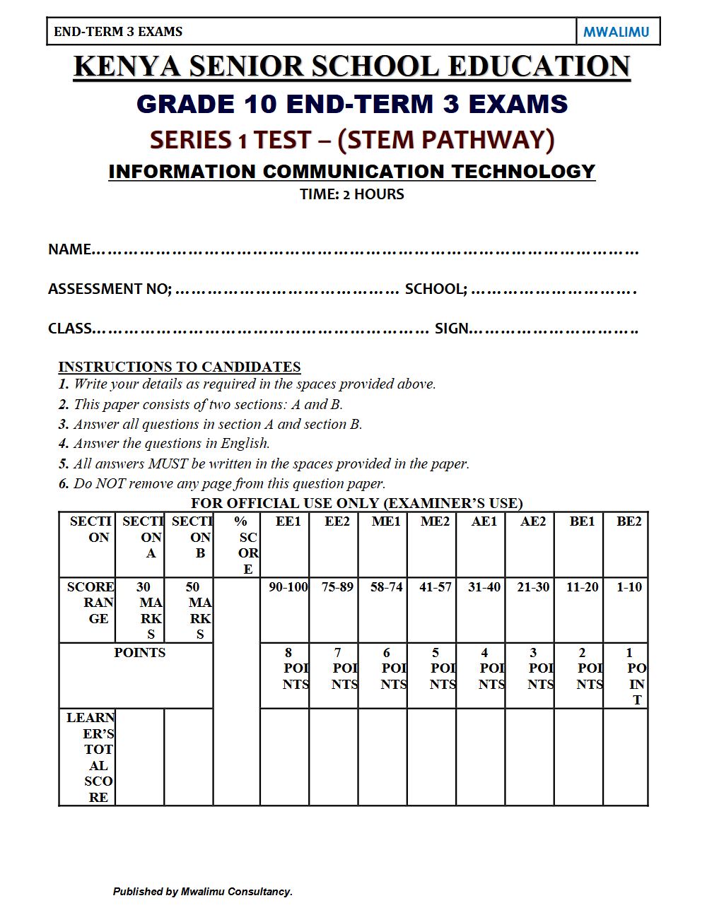 Thumbnail preview of Grade 10 Information Communication Technology Paper 3 End Term 3 2026 Exam 6