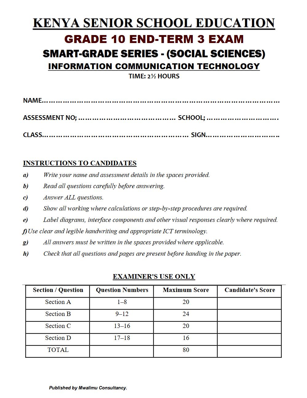 Thumbnail preview of Grade 10 Information Communication Technology Paper 3 End Term 3 2026 Exam 7