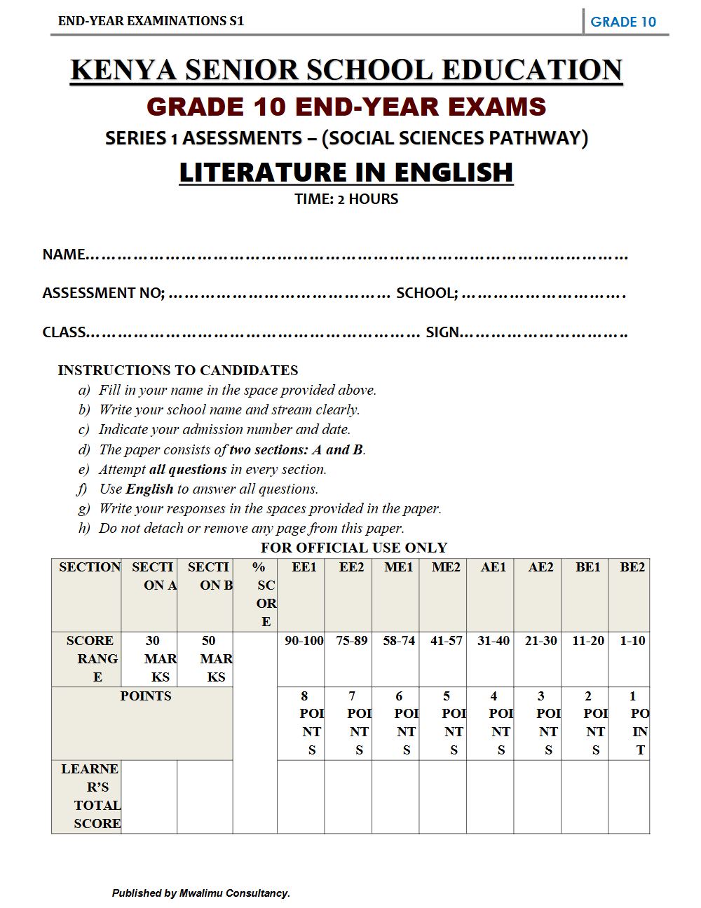 Preview of Grade 10 English Term 3 End-Term Exam 2026